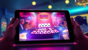 Engage in thrilling rummy wealth gameplay with friends on a tablet, highlighting vibrant visuals and excitement.