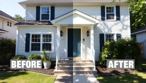 View of a home featuring exterior renovations with newly painted siding and a stylish porch entry.