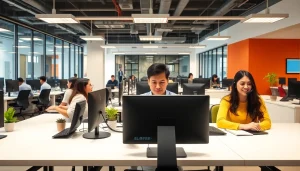 Inside a Tijuana call center, agents actively assist clients with a friendly approach.