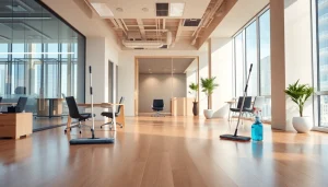 Enhance your workspace with Jacksonville commercial cleaning services featuring professional cleaners in action.