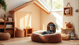 Visit Here for a stylish indoor pet house showcasing warm tones and cozy textures.