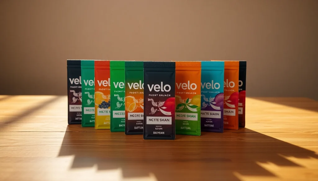 Showcase Velo Bahrain nicotine pouches in an appealing arrangement with vibrant flavors.