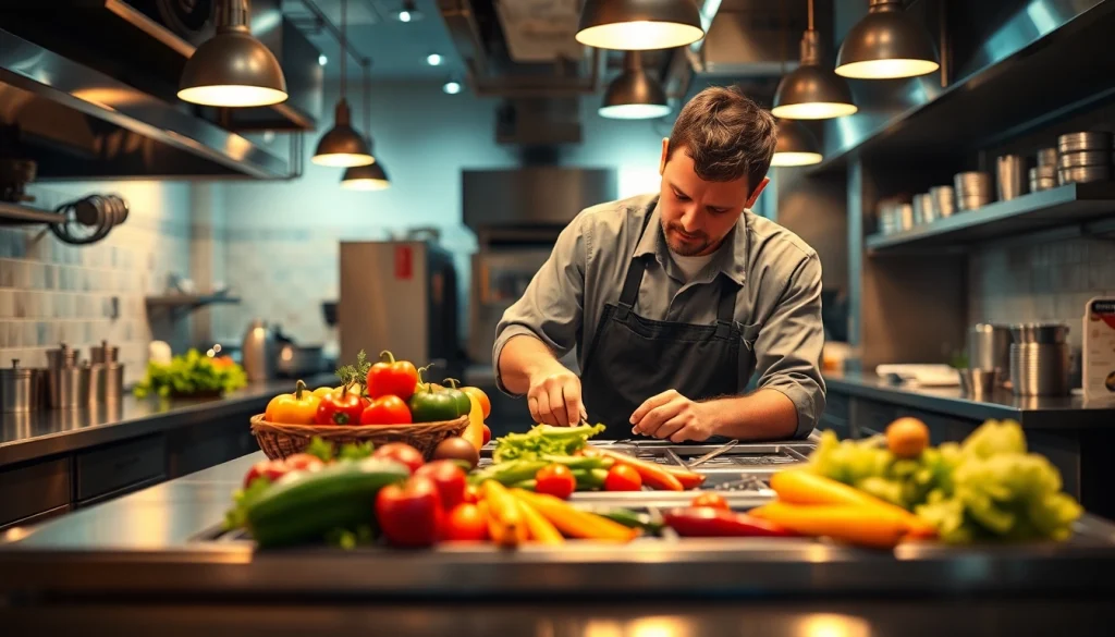 Technician conducting prep table repair in a commercial kitchen, demonstrating skilled craftsmanship and attention to detail.