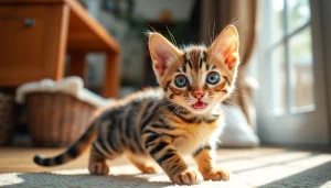 Playful Bengal kitten resting in a cozy home, representing a registered Bengal breeder's nurturing environment.