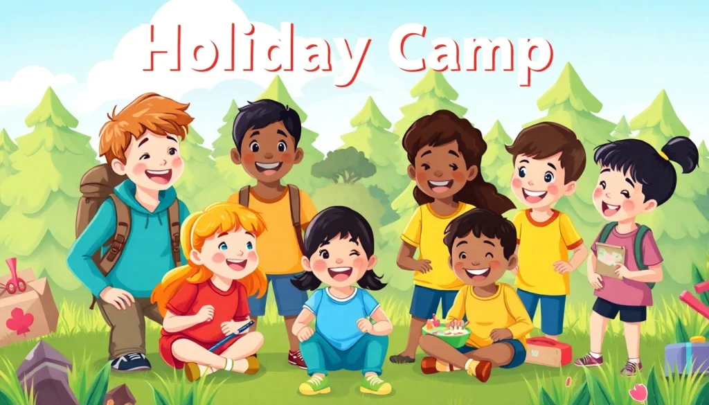 Children enjoying activities at holiday camps in a vibrant, cheerful environment.