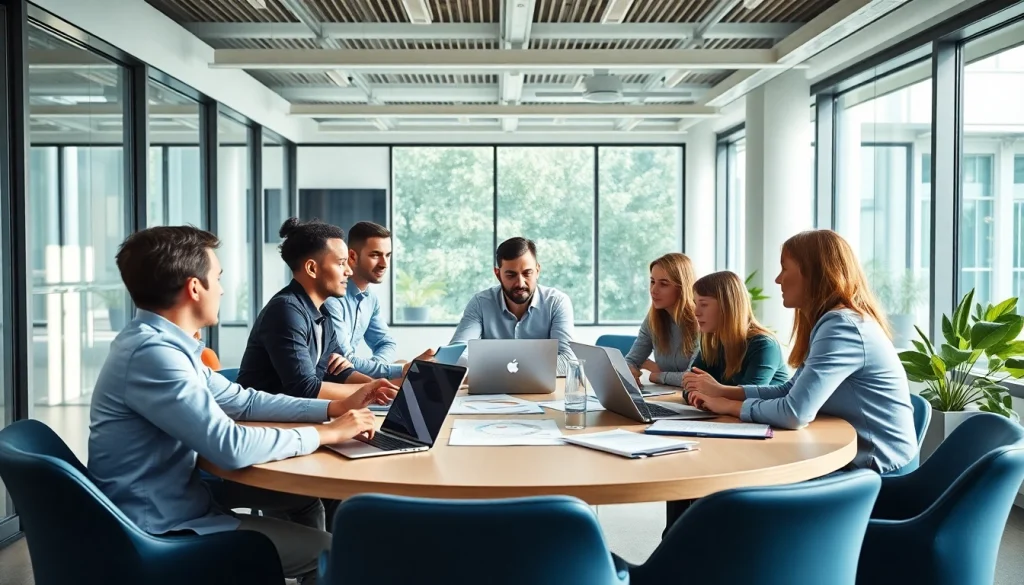 Engaged professionals in a startup fractional agency meeting demonstrating collaboration and innovation.