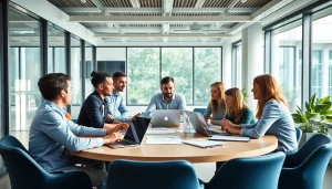 Engaged professionals in a startup fractional agency meeting demonstrating collaboration and innovation.