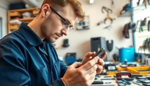 Riparazione cellulari Torino da parte di un tecnico in un laboratorio moderno e luminoso.