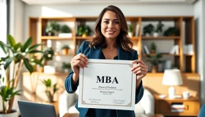 Learn how to buy MBA degree with diploma displayed in a modern office setting.
