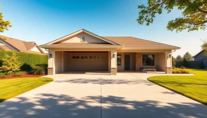 Showcase of custom built garages in a suburban environment highlighting modern design and landscaping.