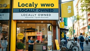 Support locally owned businesses by visiting a friendly storefront in a vibrant urban area.