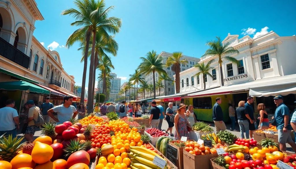 Engaging activities in Tampa this weekend featuring a bustling farmers' market and lively street scene.