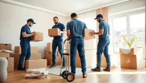 Professional movers London packing belongings with care in a spacious living room.