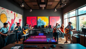 Collaborate on BigMay202 songs in a lively music studio setting.