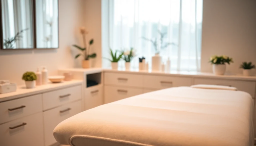 Professionelle kosmetik liege in einem stilvollen Behandlungsraum mit sanfter Beleuchtung.