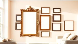 Showcasing ornate picture frames in an elegant living space, highlighting intricate designs and textures.