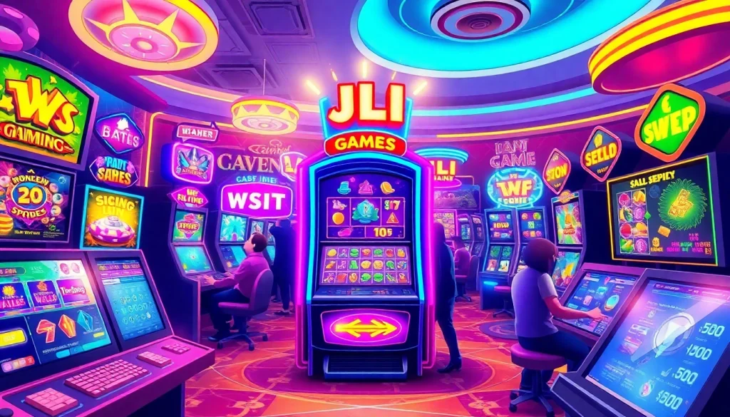 Engaging scene of players enjoying JILI Games in a colorful online casino environment