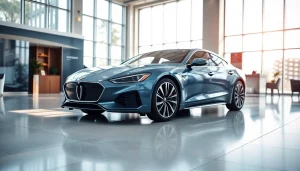 Showcase of a sleek, modern car symbolizing the perfect car experience in a luxurious showroom.