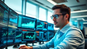 Cyber security services expert analyzing data in a modern office environment.
