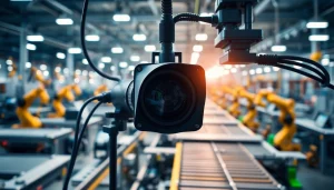 Capture of a machine vision system in action on an assembly line, showcasing advanced inspection technology.