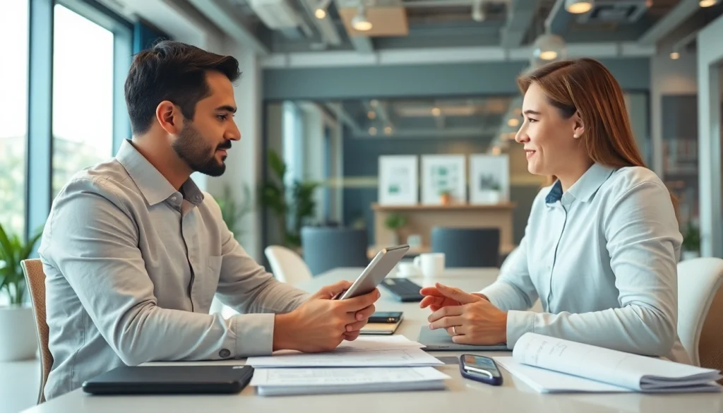 Guide to ejari cancellation with real estate consultant in a professional office setting, showcasing essential documentation.