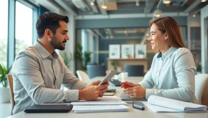 Guide to ejari cancellation​ with real estate consultant in a professional office setting, showcasing essential documentation.