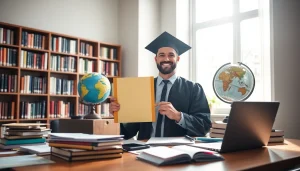 Find where to buy PhD degree with a graduate holding their diploma in an academic setting.