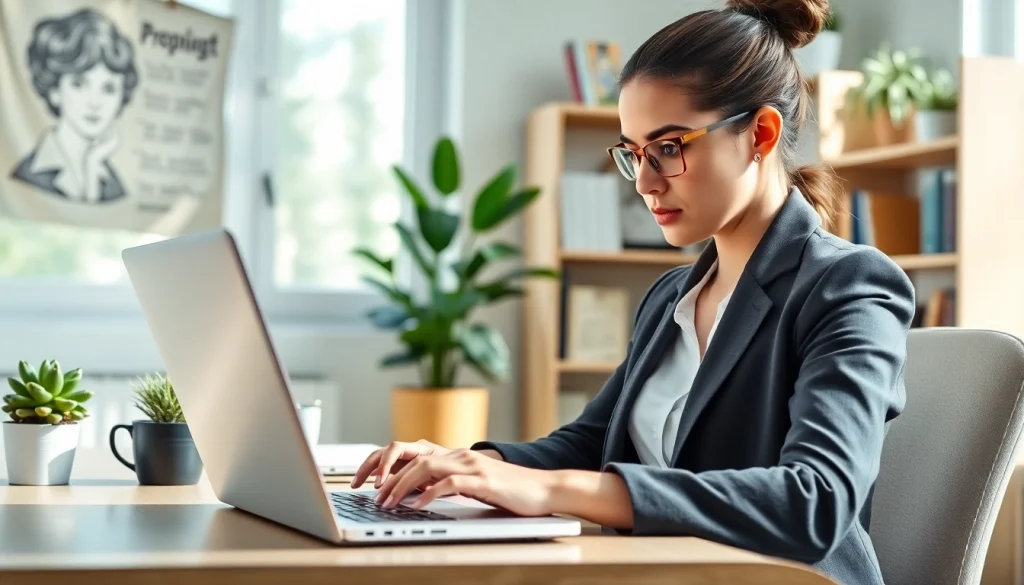 Engaged professional showcasing virtual assistant jobs Philippines in a modern office setting.