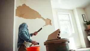 Skilled professional conducting drywall repair madison wi, fixing cracks in a cozy room.