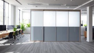 Creating a stylish sliding partition wall to enhance office space usability and design.