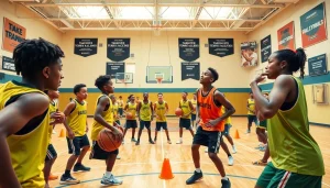 Young athletes practicing at Takeover Basketball Academy, showcasing teamwork and skill development.