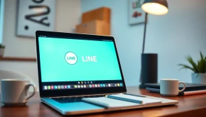 Download 電腦版line下載 while viewing a colorful computer screen setup with enthusiastic work elements.