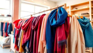 Shop for unique scarves near me in a cozy boutique filled with colors and textures.