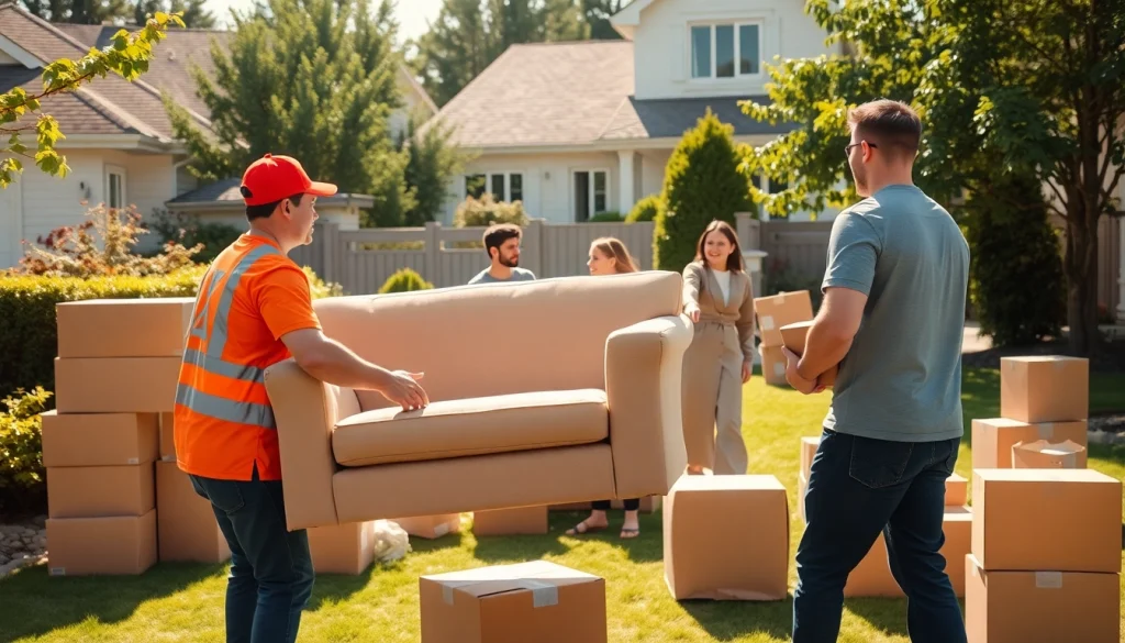 Residential Moving Company helpers lifting a couch during a family move.