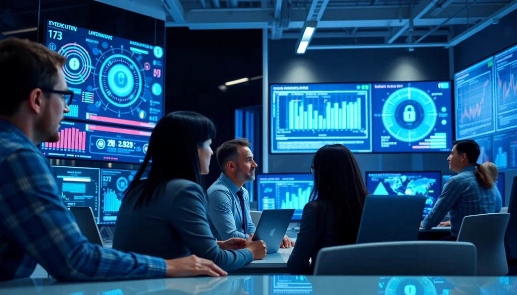 Analysieren von Cybersecurity-Daten in einem modernen Büro durch Fachleute.