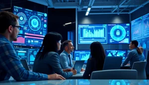 Analysieren von Cybersecurity-Daten in einem modernen Büro durch Fachleute.