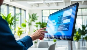Engage with a website chatbot for efficient customer interactions in a professional office.