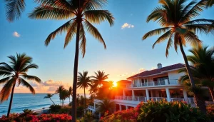 Stunning beachside view of jamaica real estate showcasing luxurious villas and lush landscapes.