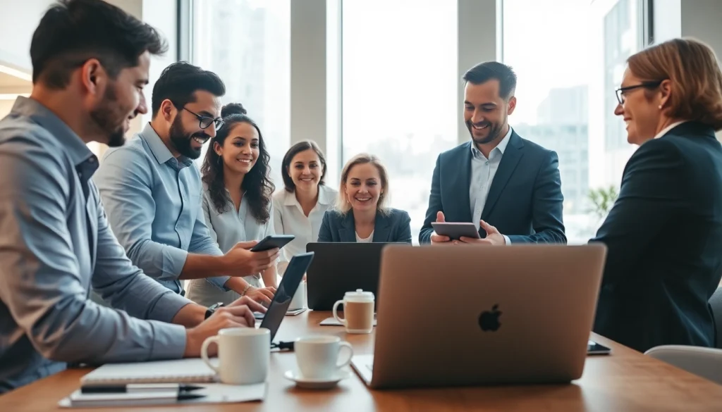 B2B buyer collaborating in a dynamic meeting with diverse professionals.