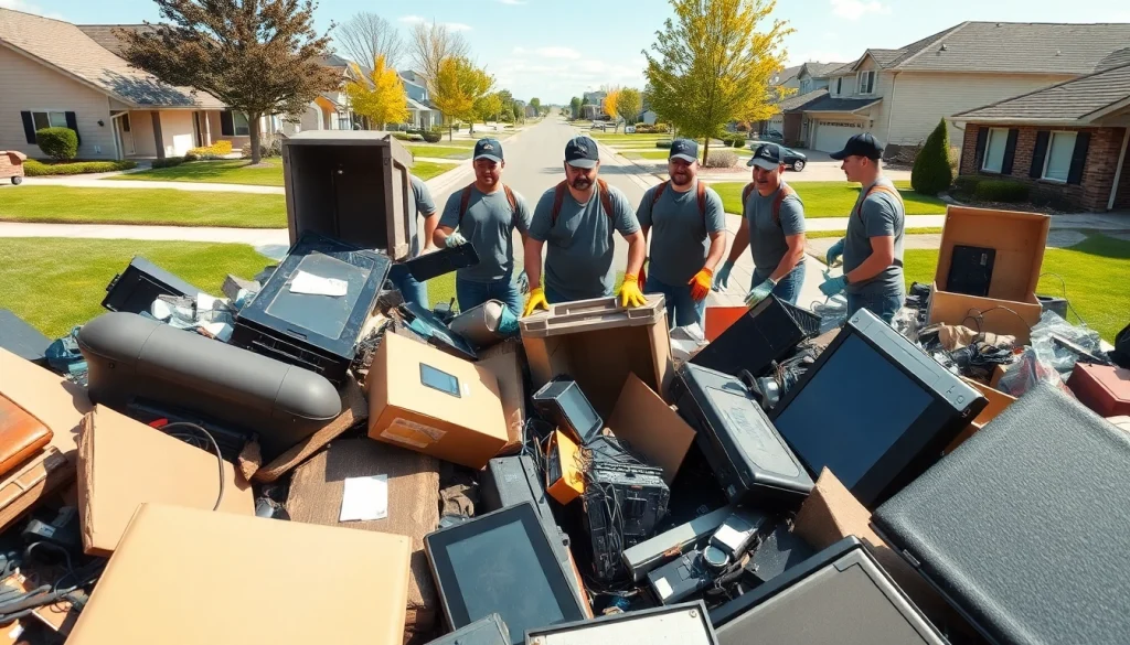 Local Rubbish Removal experts removing discarded items from a residential area, showcasing teamwork.