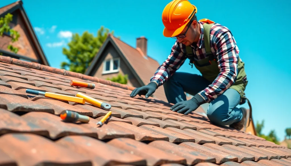 Roofer in Loenen installing tiles with precision, showcasing skilled craftsmanship in roofing.