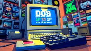 Enjoying dos games online with a vintage gaming setup featuring a retro monitor and joystick.