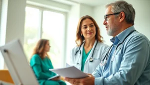 Discussing chronic illnesses in a professional healthcare setting with empathetic interaction.