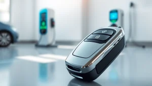 Showcasing keys for electric cars with a modern key fob highlighting smart technology.