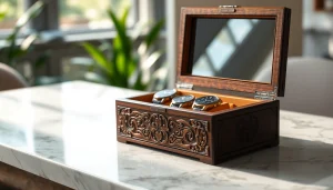 Showcase exquisite watch boxes displaying elegant timepieces inside a beautifully crafted case.
