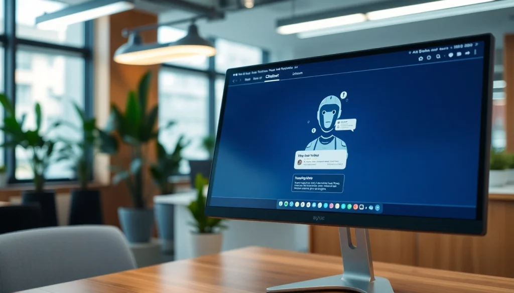 Engaging AI chatbot for website showcased in a modern office environment.
