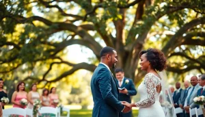 Tallahassee Wedding Photographer capturing a couple exchanging vows outdoors under an oak tree.