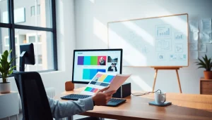 Creating engaging website design in a modern workspace with professional finishes.
