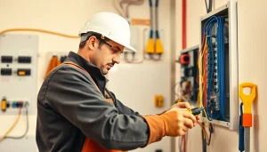 Electrical Service: Skilled electrician installing wiring and ensuring safety in modern home environment.