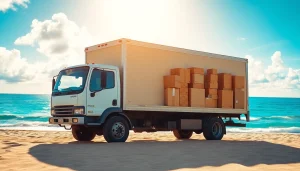 Moving from Alaska to Hawaii with professional movers at a serene beach setting.